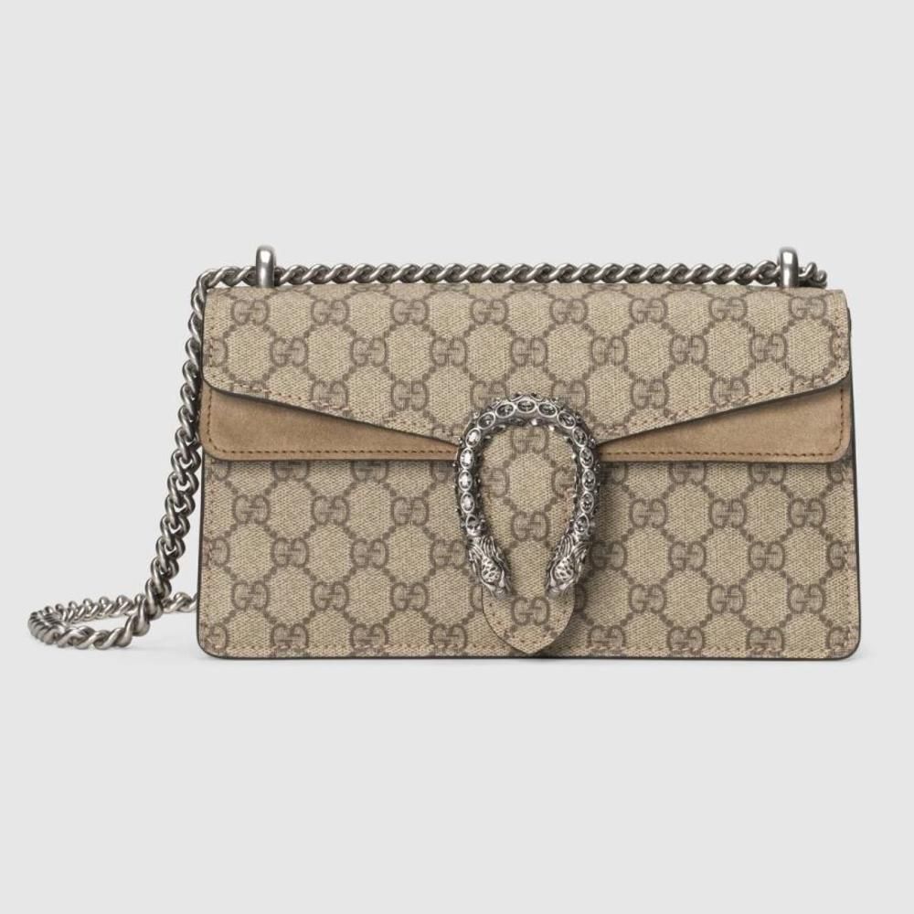 Gucci Shoulder Bag Beige Ebony Taupe Silver GG Supreme Canvas Leather